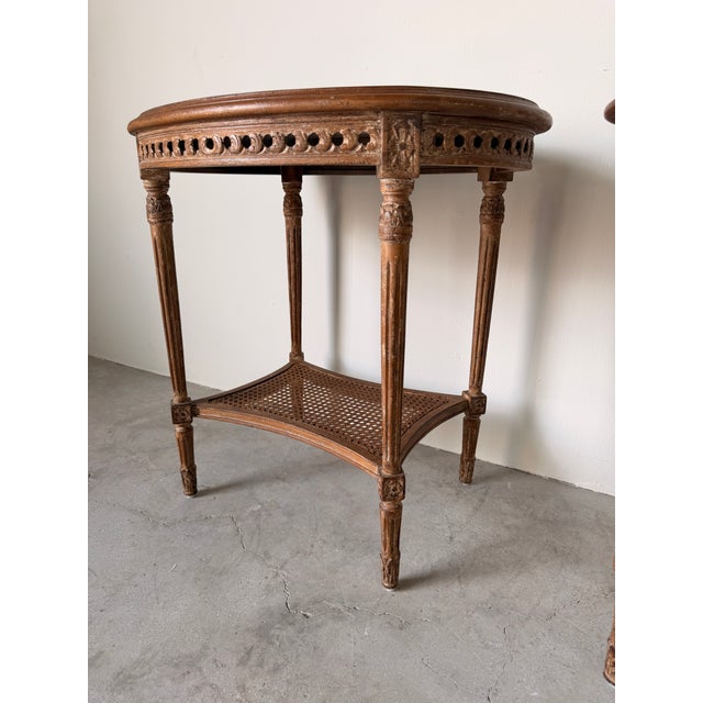 French Modern Neoclassical Louis XVI Style Oval Side Tables With Cane Shelves – A Pair For Sale - Image 3 of 15