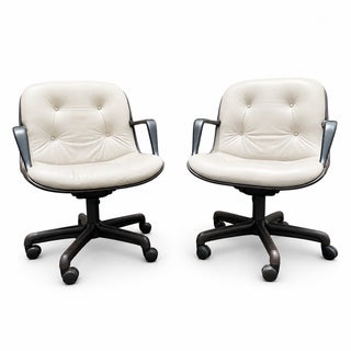 Cream Vinyl Faux Leather Steelcase 451 Swivel Chairs - a Pair For Sale