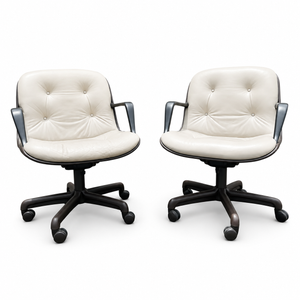 Cream Vinyl Faux Leather Steelcase 451 Swivel Chairs - a Pair
