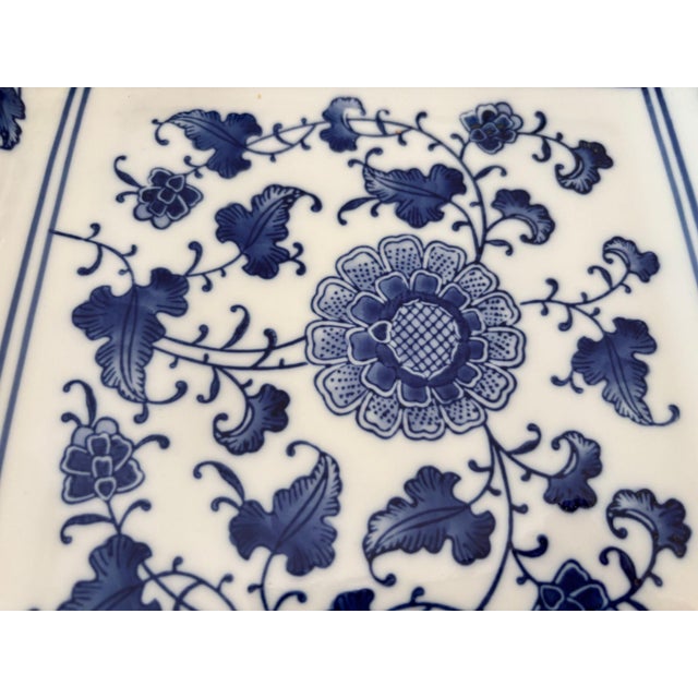 Mid 20th Century Asian Chinese Blue and White Porcelain Bowl Square Shape 9 In. For Sale - Image 5 of 6