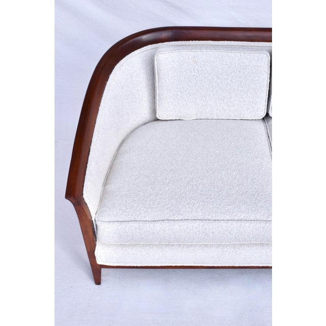 Vintage 1960s walnut sofa with curved back attributed to Erwin Lambeth boasting generous proportions and exquisite lines...