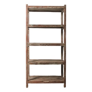 Vintage Wooden Open Shelving Unit With Slatted Shelves and Weathered Patina For Sale
