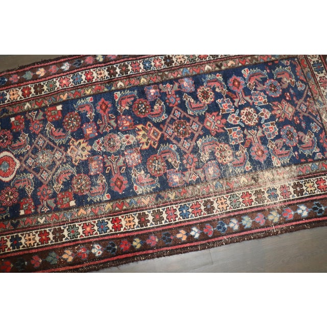 Navy Blue Early 20th Century Navy Worn Persian Runner - 3'1" x 10' For Sale - Image 8 of 8