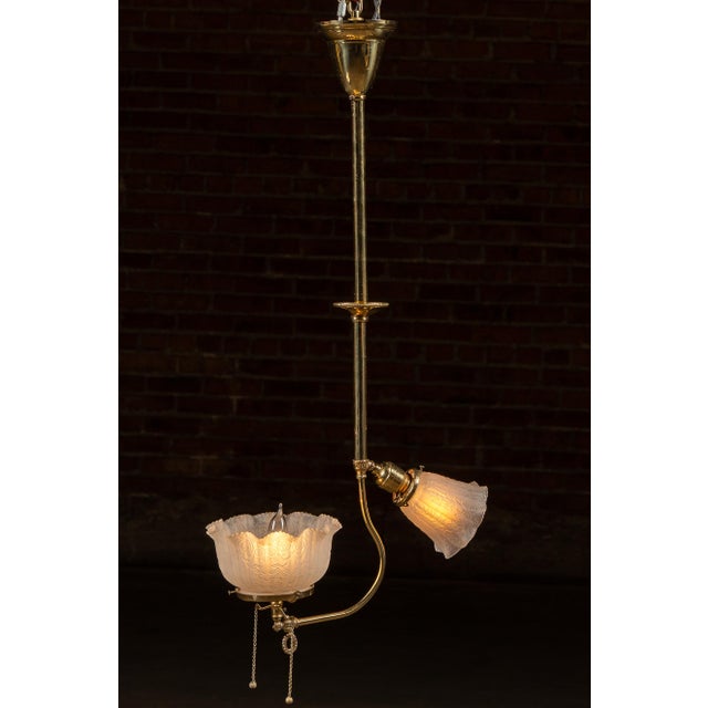 Art Deco Early 20th Century Brass Pendant With Embossed Glass Shades For Sale - Image 3 of 10
