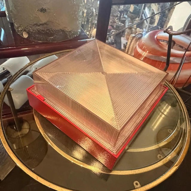 Red 1970s Mid-Century Modern Red Painted Metal and Plexiglass Ceiling Light by Fael For Sale - Image 8 of 18