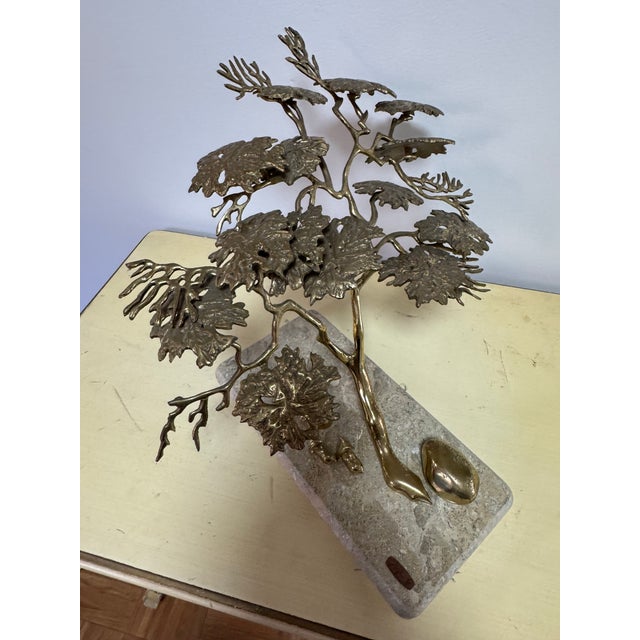 Mid-Century Modern Vintage Signed Bijan Brass Bonsai Tree Sculpture, Deer Family, Marble Base For Sale - Image 3 of 11