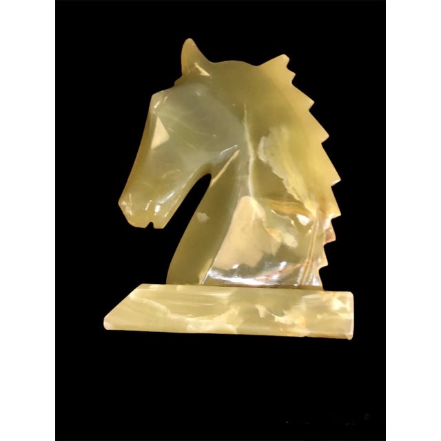 Yellow Vintage Horse Head Sculpture in Carved Jade For Sale - Image 8 of 9