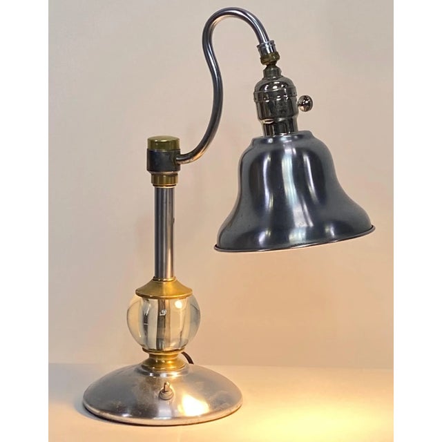 Mid 20th Century Stainless Steel and Brass Table Lamp, American Mid-Century For Sale - Image 5 of 7