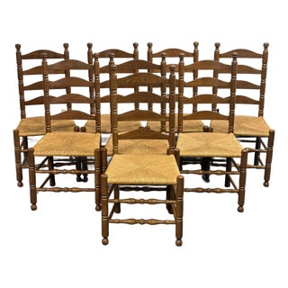 Set of 8 Solid Cherry Ladderback Rush Seat Dining Chairs - Attributed to Pennsylvania House For Sale