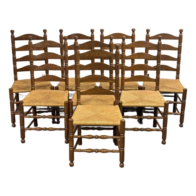 Set of 8 Solid Cherry Ladderback Rush Seat Dining Chairs - Attributed to Pennsylvania House For Sale