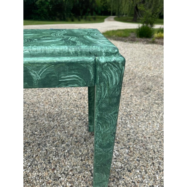 Late 20th Century Exceptional Late 20th Century Vintage Hollywood Regency Faux Malachite Parsons Sofa Table For Sale - Image 5 of 10