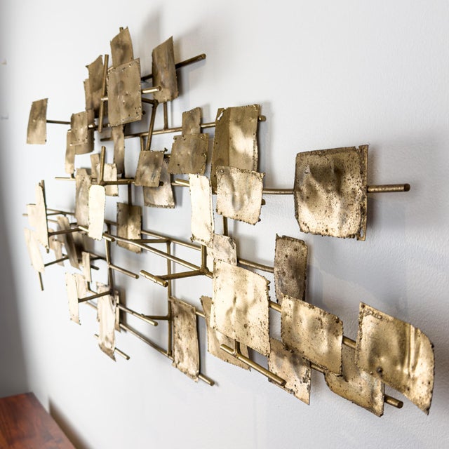 Metal Brutalist Welded Steel & Brass Wall Sculpture in the Early Style of Curtis Jere, 1960s For Sale - Image 7 of 18