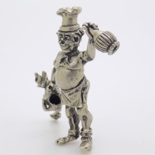 Vintage Italian Handmade Genuine Silver Italian Chef with Chicken Figurine, 1980s For Sale - Image 3 of 12