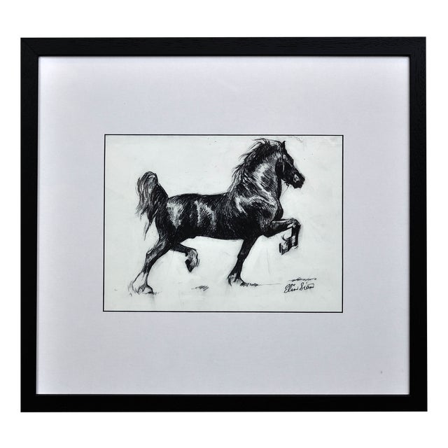 Elin Sian Blake, Black Welsh Cob, Charcoal on Paper For Sale