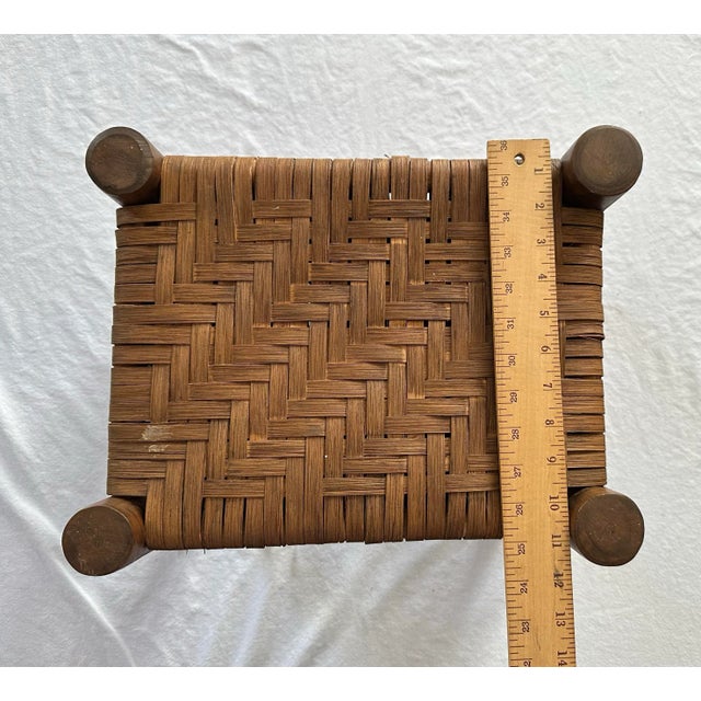 Vintage Rustic Woven Wood Stool For Sale - Image 4 of 4