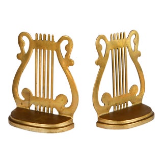 Vintage Brass Musical Harp Bookends - a Pair For Sale