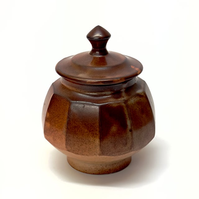 Mid 20th Century Hand-Made Faceted Earthenware Container Curation - Group of 3 For Sale - Image 5 of 12
