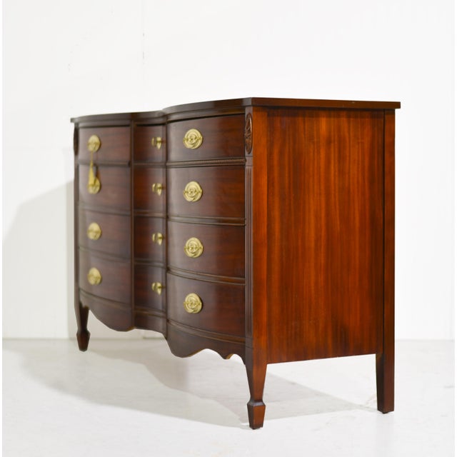 Brown Mid Century Federal Style Mahogany Serpentine Triple Dresser by Dixie For Sale - Image 8 of 12