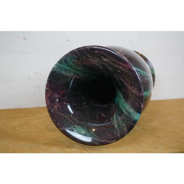 Stone Vintage Chinese Purple Green Carved Jade Marble Mantel Urn Vase For Sale - Image 7 of 11