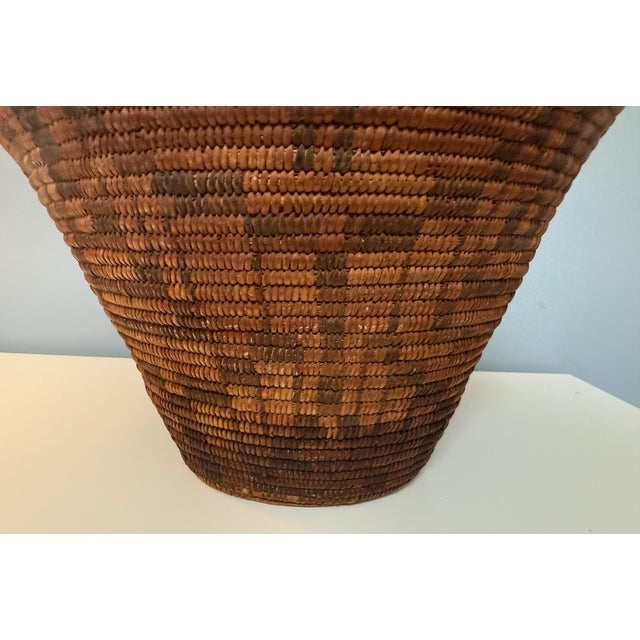 Antique Western Apache Coiled Storage Basket - 12” Hand Woven in the Style of Native American Art For Sale - Image 13 of 14