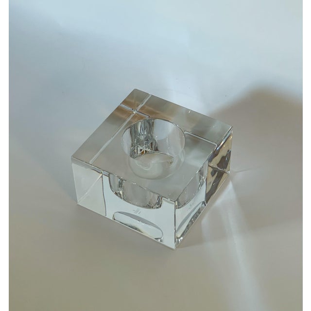 Clear crystal votive candle holder by Gucci / Made in Italy in 1990s Measures: width 4 inches, depth 4 inches, height 2.5...