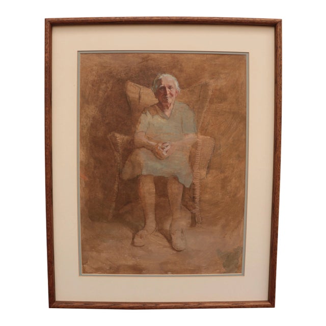 Woman in Wicker Chair Original Vintage Portrait For Sale