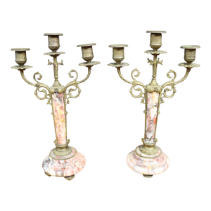 Victorian Brass & Marble Candelabras
