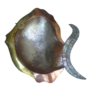 1960s Mexican Modernist Mixed Metal and Abalone Fish Bowl
