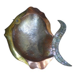 Mexican Modernist Mixed Metal and Abalone Fish Bowl, Circa. 1960 For Sale
