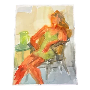 1980’s Original Abstract Expressionist Female Figure Watercolor Painting