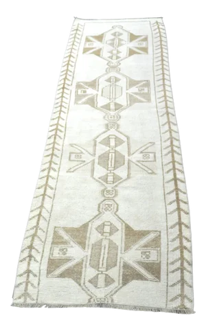 Vintage Tribal Turkish White Herki Runner Rug