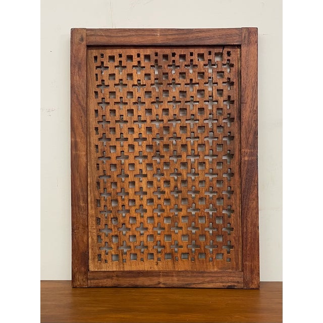 Mid-Century Modern Vintage Hand-Carved Wooden Lattice Panel Wall Art Decorative Architectural Panel For Sale - Image 3 of 11