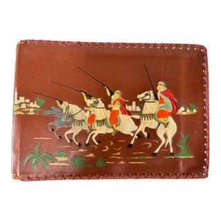 Moroccan Hand-Tooled Leather Photo Album With Fantasia Scene, Circa 1940s For Sale