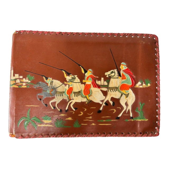 Moroccan Hand-Tooled Leather Photo Album With Fantasia Scene, Circa 1940s For Sale