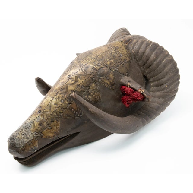 Wood and Metal Plate Marka Ram Mask For Sale - Image 4 of 11