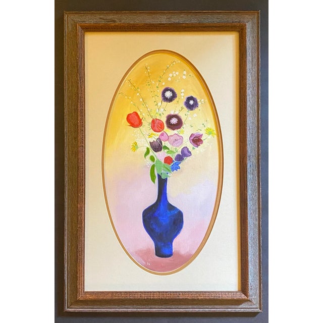 Flowers in a Blue Vase Oil Painting, Framed For Sale - Image 4 of 4