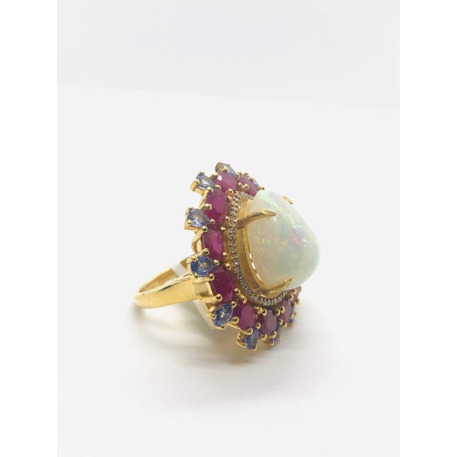 Gemstone Bochic “Capri” Vintage Fire Opal, Kyanite & Diamond Cocktail Ring - 18K Gold & S For Sale - Image 7 of 13