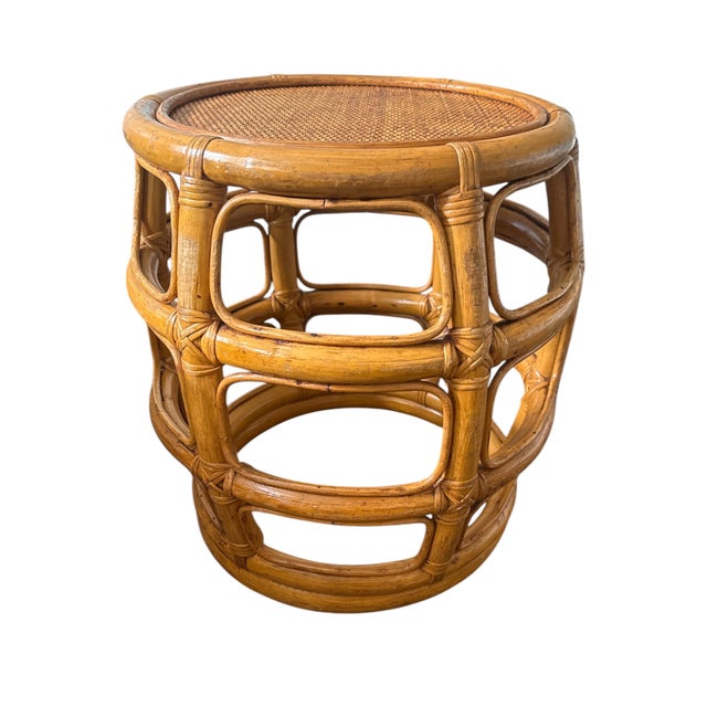 Vintage Post Modern Bent Bamboo & Rattan Side Tables or Stools – A Pair For Sale - Image 4 of 12
