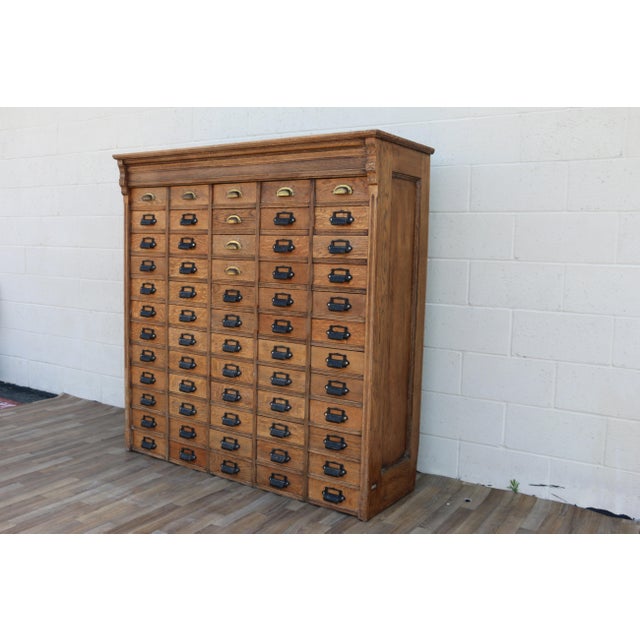 Antique 60-Drawer Solid Oak Apothecary Cabinet | Ventura County Workshop Cabinet For Sale - Image 14 of 18