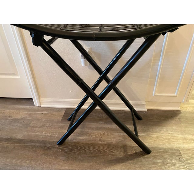 1960s Asian Chinoiserie Bamboo Rattan Folding Tray Table For Sale - Image 4 of 11