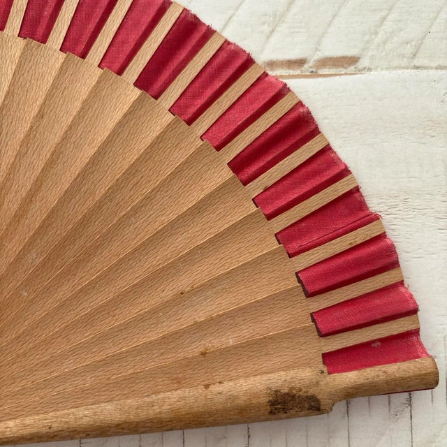 Wood Antique Wooden Hand Painted Fan With Linen Transfer. Spanish Flamenco Dancers. Very Old For Sale - Image 7 of 12