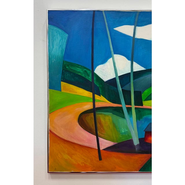 1978 Colorful Cubic Abstract Landscape Oil Painting on Canvas For Sale - Image 4 of 15