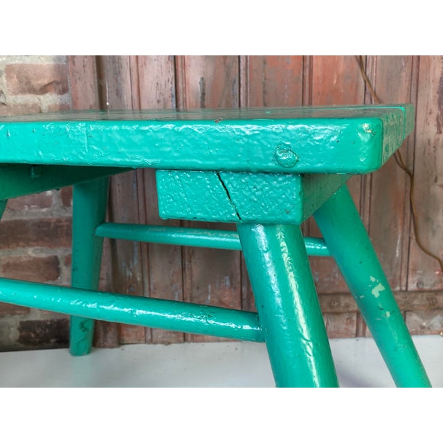 French Brutalist Wooden Stool in Green Paint, 1950s For Sale - Image 9 of 18