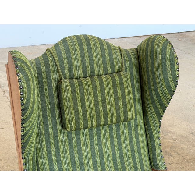 Scandinavian Oak Wingback Lounge Chairs in Striped Wool, 1940s, Set of 2 For Sale - Image 10 of 13