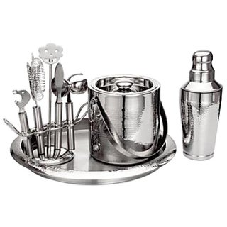 Hammered Stainless Steel Bar Set