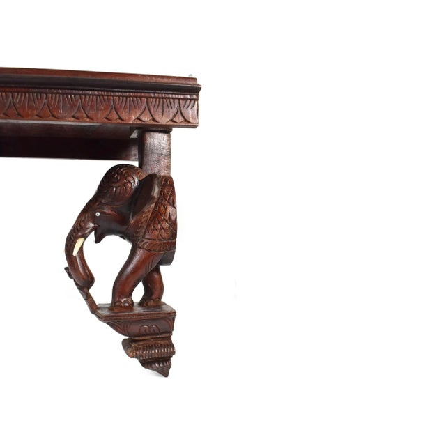 Wood Mid 20th Century Wood Carved Elephant Head Wall Decor Shelf For Sale - Image 7 of 11