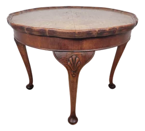 Circular Carved Walnut Coffee or Side Table with Scalloped Details, 1940s