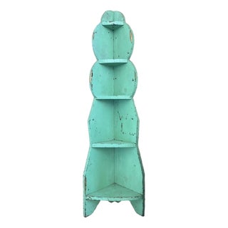 Folk Art Green Painted Corner Shelf For Sale