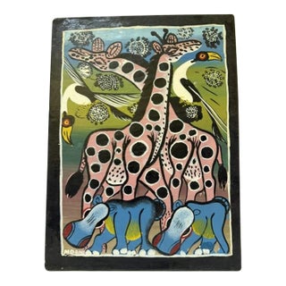 Original "Mbomo" Tingatinga Painting - Authentic Tanzanian Folk Art, Enamel on Wrapped Canvas, 12" X 16" - Signed, Ready to Hang For Sale