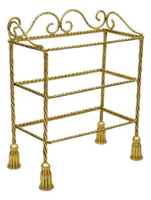 Mid 20th Century Italian Hollywood Regency Gold Gilt Iron 3 Tier Shelf Small Display Stand (B)